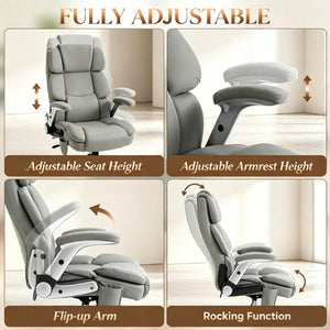 English Elm Ergonomic High-Back Office Chair with Airbag Lumbar Support and Pet-Safe Flannel Seat Light Gray T3971P551392