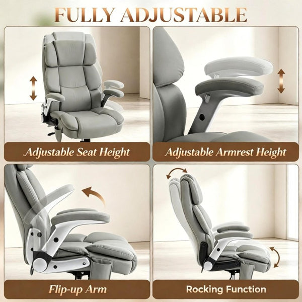English Elm Ergonomic High-Back Office Chair with Airbag Lumbar Support and Pet-Safe Flannel Seat Light Gray T3971P551392