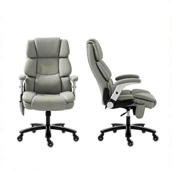 English Elm Ergonomic High-Back Office Chair with Airbag Lumbar Support and Pet-Safe Flannel Seat Light Gray T3971P551392