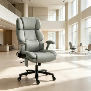 English Elm Ergonomic High-Back Office Chair with Airbag Lumbar Support and Pet-Safe Flannel Seat Light Gray T3971P551392
