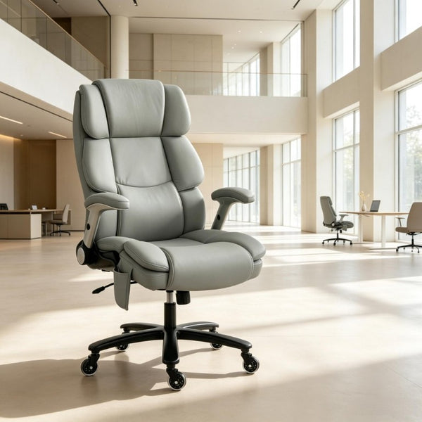 English Elm Ergonomic High-Back Office Chair with Airbag Lumbar Support and Pet-Safe Flannel Seat Light Gray T3971P551392