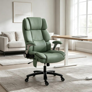 English Elm Ergonomic High-Back Office Chair with Airbag Lumbar Support and Pet-Safe Flannel Seat Light Green T3971P551395