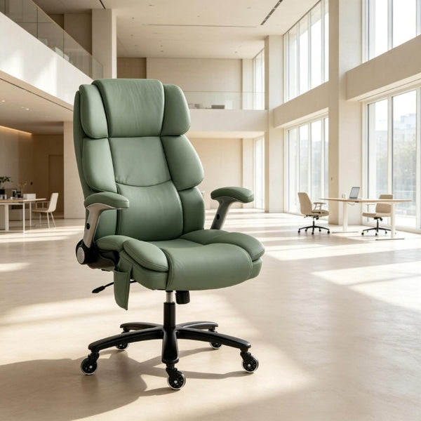 English Elm Ergonomic High-Back Office Chair with Airbag Lumbar Support and Pet-Safe Flannel Seat Light Green T3971P551395