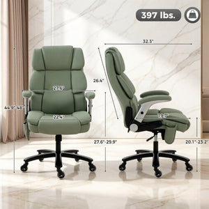 English Elm Ergonomic High-Back Office Chair with Airbag Lumbar Support and Pet-Safe Flannel Seat Light Green T3971P551395