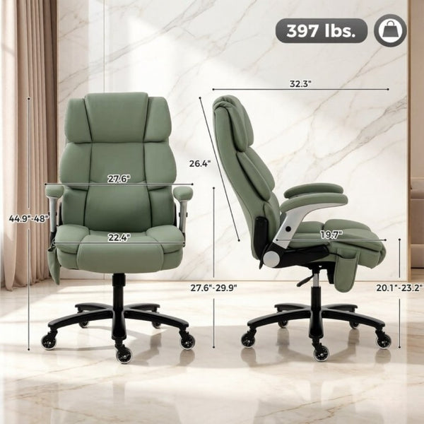 English Elm Ergonomic High-Back Office Chair with Airbag Lumbar Support and Pet-Safe Flannel Seat Light Green T3971P551395