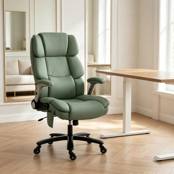 English Elm Ergonomic High-Back Office Chair with Airbag Lumbar Support and Pet-Safe Flannel Seat Light Green T3971P551395