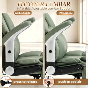 English Elm Ergonomic High-Back Office Chair with Airbag Lumbar Support and Pet-Safe Flannel Seat Light Green T3971P551395