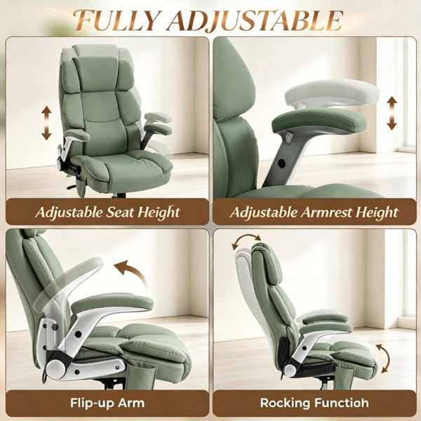 English Elm Ergonomic High-Back Office Chair with Airbag Lumbar Support and Pet-Safe Flannel Seat Light Green T3971P551395