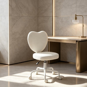 English Elm Love Heart Back Linen Swivel Vanity Chair with Adjustable Height and Rolling Casters T3971P551564