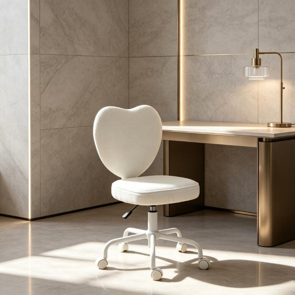English Elm Love Heart Back Linen Swivel Vanity Chair with Adjustable Height and Rolling Casters T3971P551564