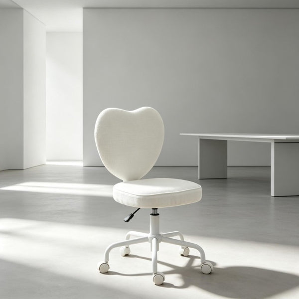 English Elm Love Heart Back Linen Swivel Vanity Chair with Adjustable Height and Rolling Casters T3971P551564