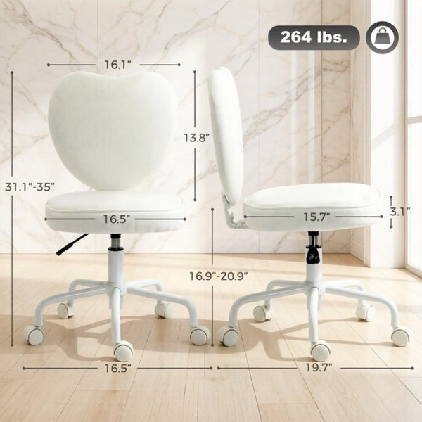 English Elm Love Heart Back Linen Swivel Vanity Chair with Adjustable Height and Rolling Casters T3971P551564