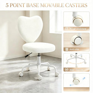 English Elm Love Heart Back Linen Swivel Vanity Chair with Adjustable Height and Rolling Casters T3971P551564