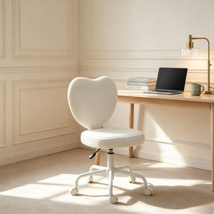 English Elm Love Heart Back Linen Swivel Vanity Chair with Adjustable Height and Rolling Casters T3971P551564
