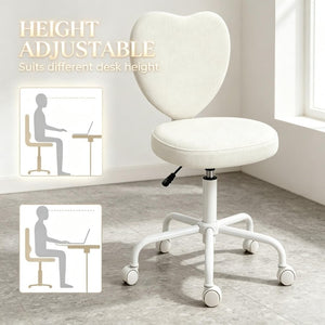 English Elm Love Heart Back Linen Swivel Vanity Chair with Adjustable Height and Rolling Casters T3971P551564