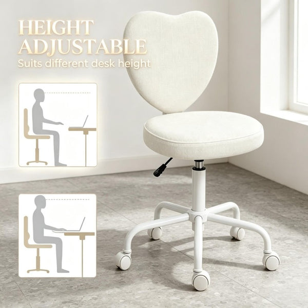 English Elm Love Heart Back Linen Swivel Vanity Chair with Adjustable Height and Rolling Casters T3971P551564