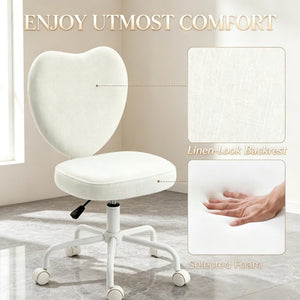 English Elm Love Heart Back Linen Swivel Vanity Chair with Adjustable Height and Rolling Casters T3971P551564
