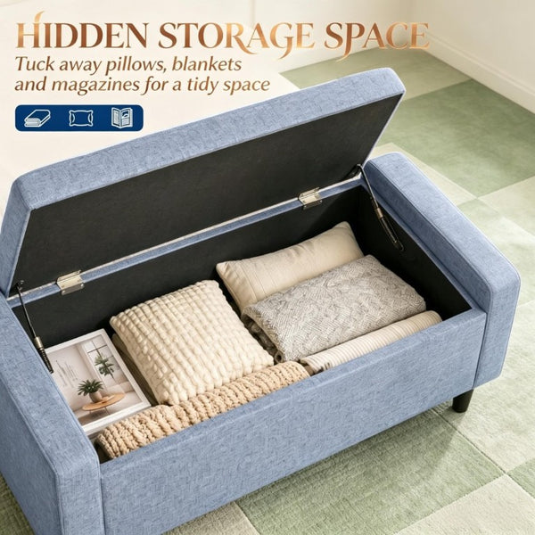 English Elm 36.6 Inch Button Tufted Linen Storage Bench with Rubberwood Legs for Entryway Bedroom Dark Gray T3971P551574