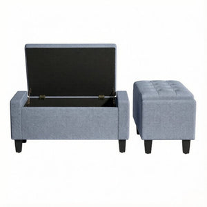 English Elm 36.6 Inch Button Tufted Linen Storage Bench with Rubberwood Legs for Entryway Bedroom Dark Gray T3971P551574