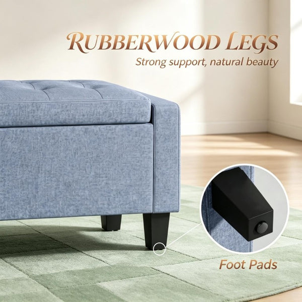 English Elm 36.6 Inch Button Tufted Linen Storage Bench with Rubberwood Legs for Entryway Bedroom Dark Gray T3971P551574