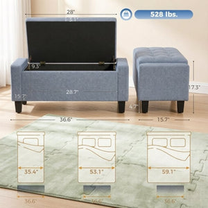 English Elm 36.6 Inch Button Tufted Linen Storage Bench with Rubberwood Legs for Entryway Bedroom Dark Gray T3971P551574