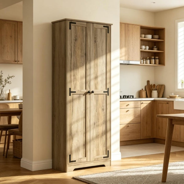 English Elm Freestanding Farmhouse Pantry Cabinet Tall Kitchen Storage with Adjustable Shelves Gray T3971P551822