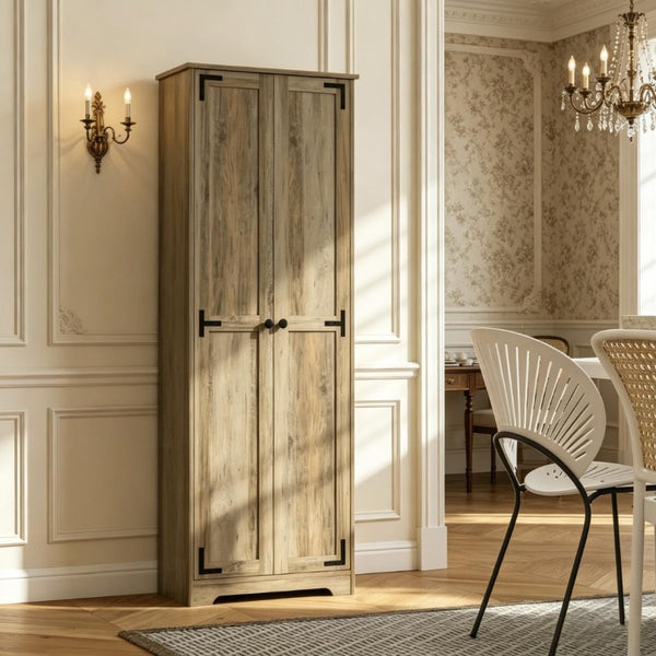 English Elm Freestanding Farmhouse Pantry Cabinet Tall Kitchen Storage with Adjustable Shelves Gray T3971P551822