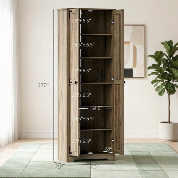 English Elm Freestanding Farmhouse Pantry Cabinet Tall Kitchen Storage with Adjustable Shelves Gray T3971P551822