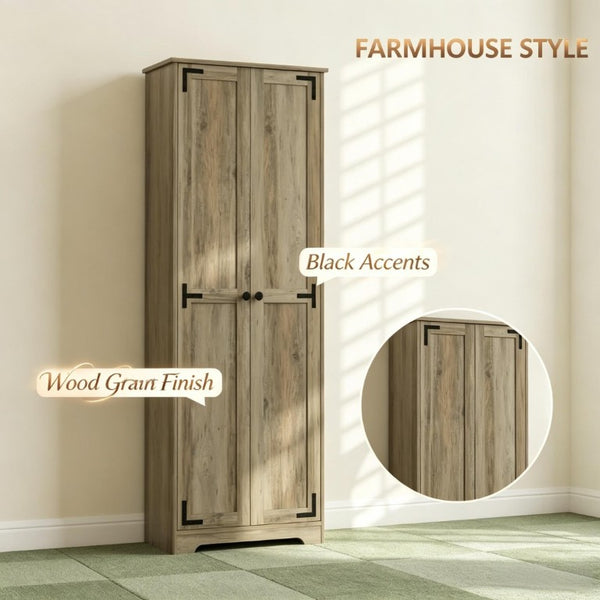 English Elm Freestanding Farmhouse Pantry Cabinet Tall Kitchen Storage with Adjustable Shelves Gray T3971P551822