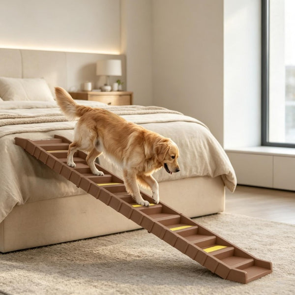 English Elm Foldable Pet Ramp with Ten Non-Slip Steps for Cars Trucks and Home Furniture T3971P551831