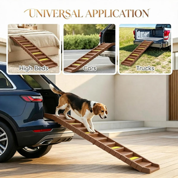 English Elm Foldable Pet Ramp with Ten Non-Slip Steps for Cars Trucks and Home Furniture T3971P551831