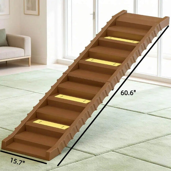 English Elm Foldable Pet Ramp with Ten Non-Slip Steps for Cars Trucks and Home Furniture T3971P551831