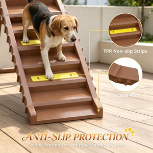English Elm Foldable Pet Ramp with Ten Non-Slip Steps for Cars Trucks and Home Furniture T3971P551831