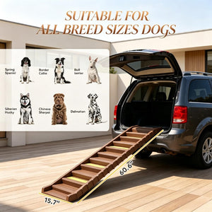 English Elm Foldable Pet Ramp with Ten Non-Slip Steps for Cars Trucks and Home Furniture T3971P551831
