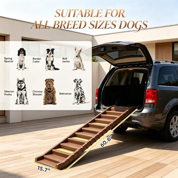 English Elm Foldable Pet Ramp with Ten Non-Slip Steps for Cars Trucks and Home Furniture T3971P551831