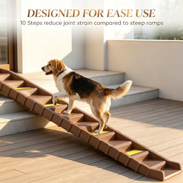 English Elm Foldable Pet Ramp with Ten Non-Slip Steps for Cars Trucks and Home Furniture T3971P551831