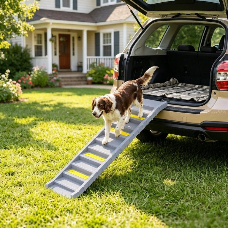 English Elm Foldable Pet Stair Ramp with Grippy TPR Steps for Cars Trucks and SUVs All Sizes T3971P551832