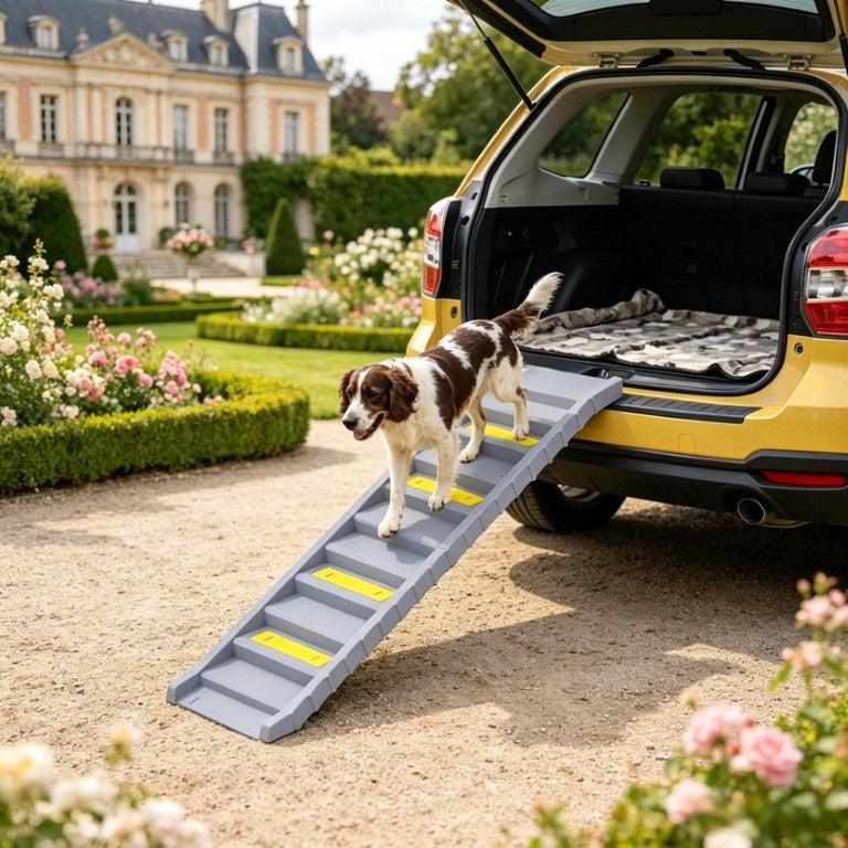 English Elm Foldable Pet Stair Ramp with Grippy TPR Steps for Cars Trucks and SUVs All Sizes T3971P551832
