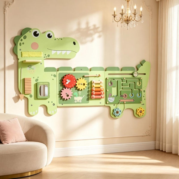 English Elm Engaging Dinosaur Wall Mounted Activity Board for Kids Playroom with Xylophone Panel T3971P553323