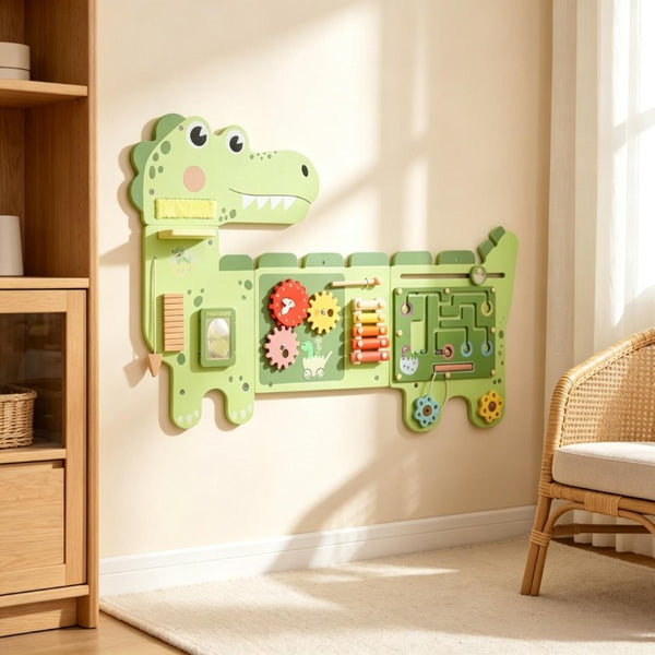 English Elm Engaging Dinosaur Wall Mounted Activity Board for Kids Playroom with Xylophone Panel T3971P553323