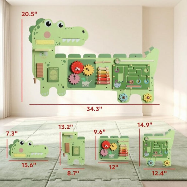 English Elm Engaging Dinosaur Wall Mounted Activity Board for Kids Playroom with Xylophone Panel T3971P553323