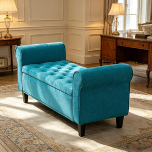 English Elm Elegant Tufted Storage Bench Upholstered Ottoman with Lift Top for Bedroom Entryway T3971P553385