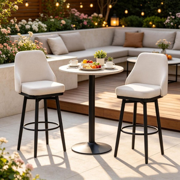 English Elm Contemporary Swivel Counter Stools Set of Two Cream Upholstered High Back Kitchen Bar T3971P553387