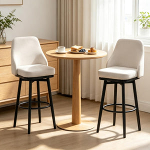 English Elm Contemporary Swivel Counter Stools Set of Two Cream Upholstered High Back Kitchen Bar T3971P553387