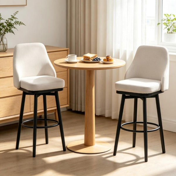English Elm Contemporary Swivel Counter Stools Set of Two Cream Upholstered High Back Kitchen Bar T3971P553387