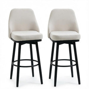 English Elm Contemporary Swivel Counter Stools Set of Two Cream Upholstered High Back Kitchen Bar T3971P553387