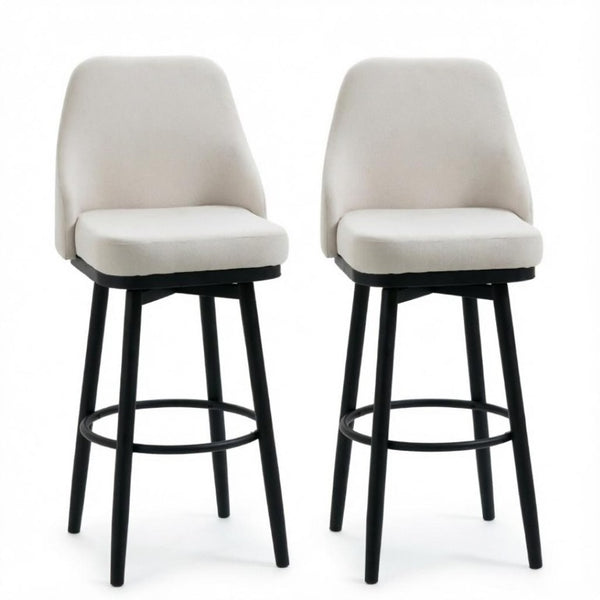 English Elm Contemporary Swivel Counter Stools Set of Two Cream Upholstered High Back Kitchen Bar T3971P553387