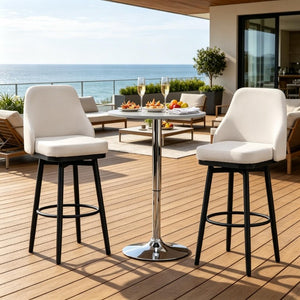 English Elm Contemporary Swivel Counter Stools Set of Two Cream Upholstered High Back Kitchen Bar T3971P553387