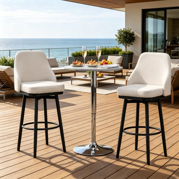 English Elm Contemporary Swivel Counter Stools Set of Two Cream Upholstered High Back Kitchen Bar T3971P553387