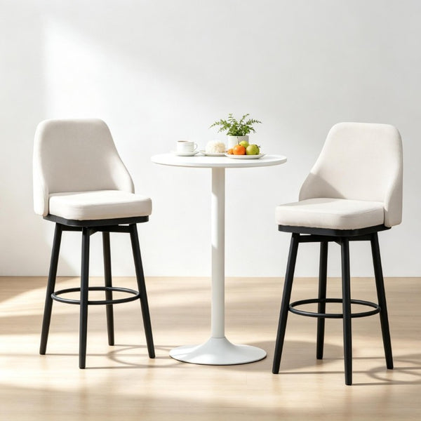 English Elm Contemporary Swivel Counter Stools Set of Two Cream Upholstered High Back Kitchen Bar T3971P553387